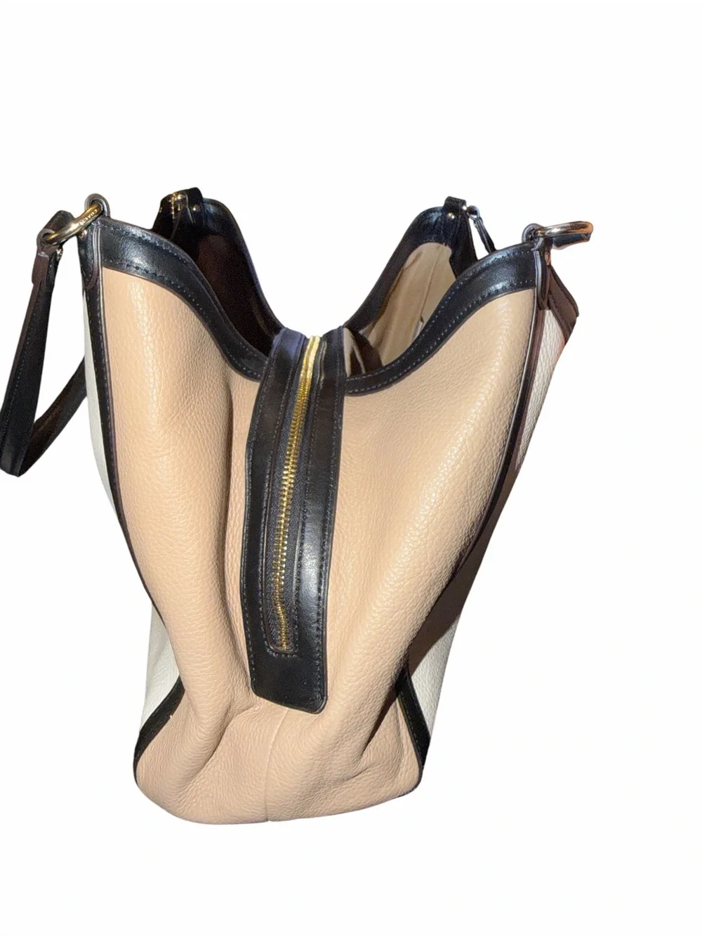 Coach Kristy Two-Tone Cream and Black Leather Shoulder Bag